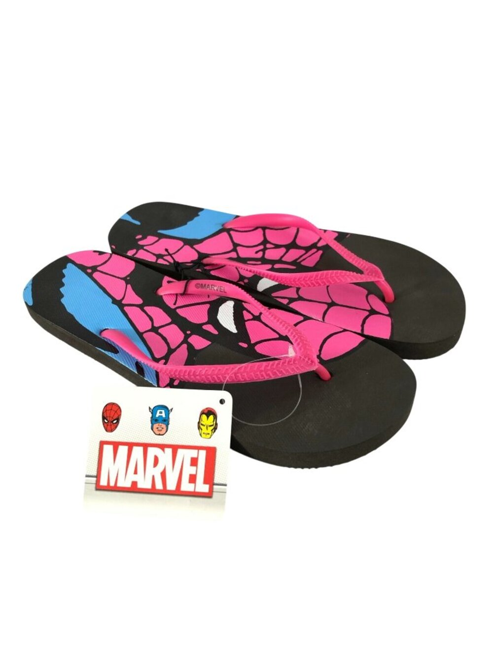 Marvel Womens Spiderman Flip Flop Sandals Pink Black Size 10